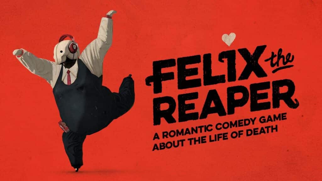 A dancing figure in a suit and headphones stands beside the text "Felix the Reaper: A romantic comedy game about death," featured among Epic Games Store free games.