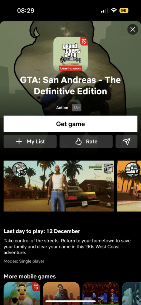 GTA San Andreas Leaving Netflix Games screenshot