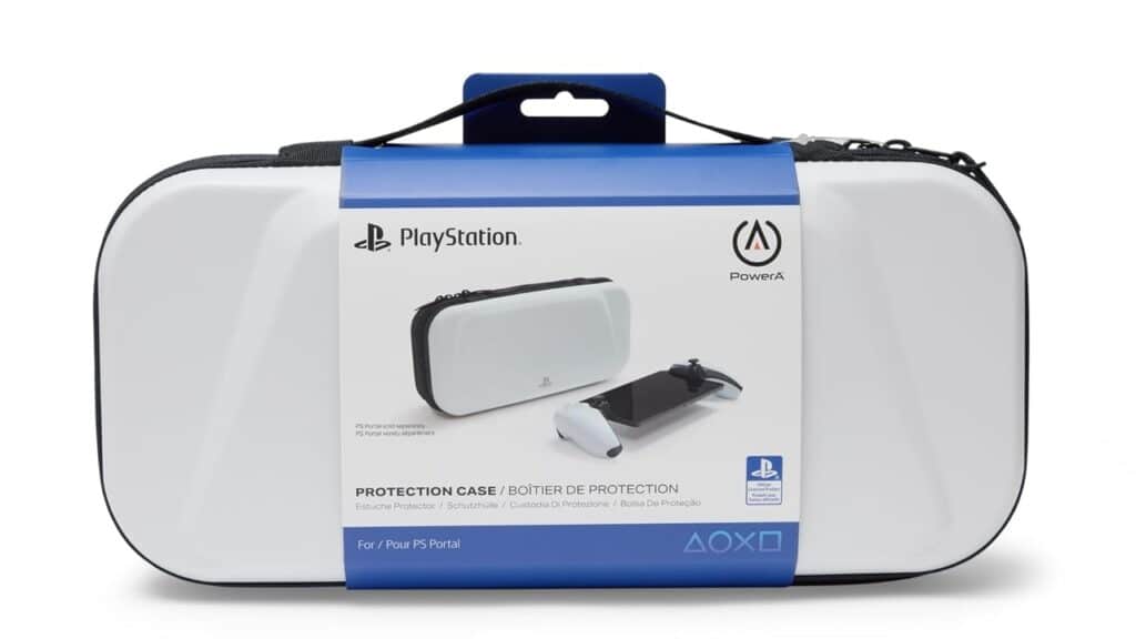 White PlayStation Portal protection case in packaging, featuring PlayStation and PowerA logos—one of the best PlayStation Portal accessories for keeping your device safe.