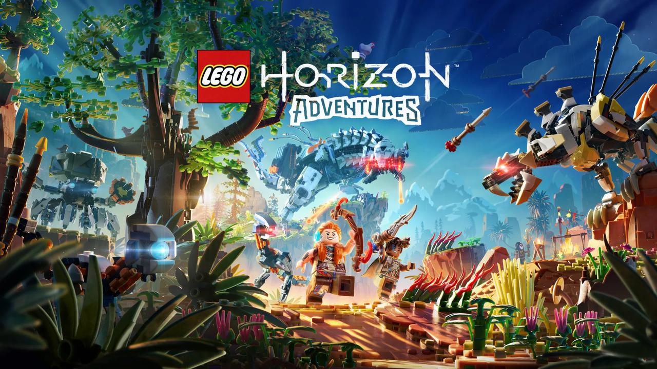 LEGO Horizon Adventures game cover with LEGO characters and LEGO robot creatures in a lush, vibrant landscape.