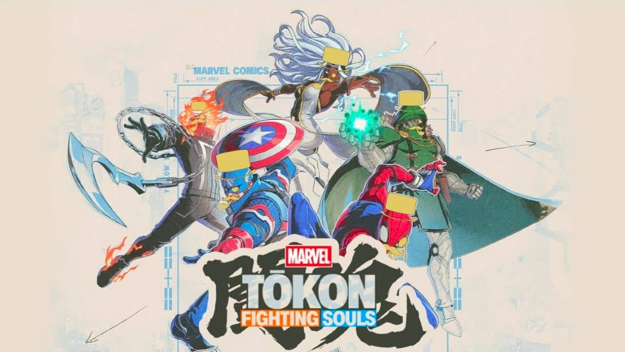 Five Marvel superheroes in dynamic poses with the “Marvel Tokon Fighting Souls” logo at the bottom center, capturing the excitement and energy often highlighted in early Marvel Tokon Fighting Souls beta impressions.