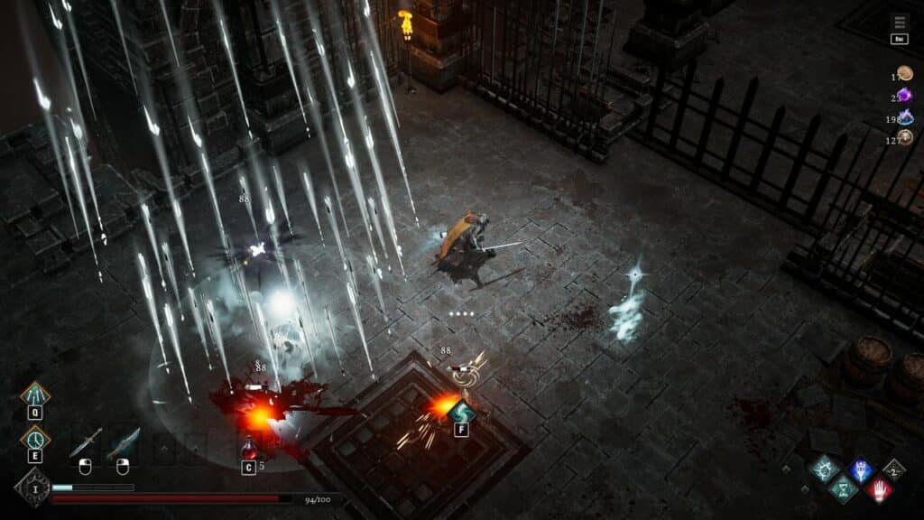 A video game battle scene with glowing attacks and spells unfolds in a dark, dungeon-like environment, as the Netherworld Covenant unleashes its fearsome power.