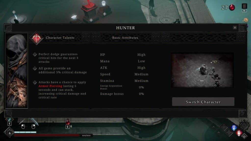 A game screen shows a Hunter's stats and talents, with character info and a highlighted "Switch Character" button under the influence of the Netherworld Covenant.