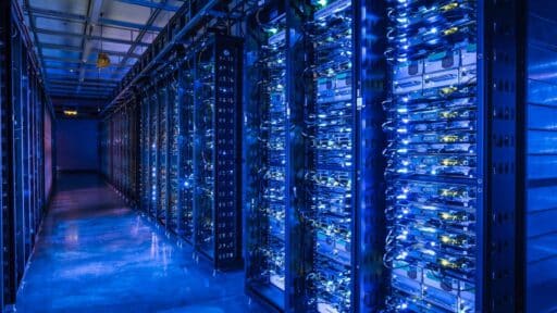 Cloud gaming data center with high-density GPU server racks powering game streaming infrastructure
