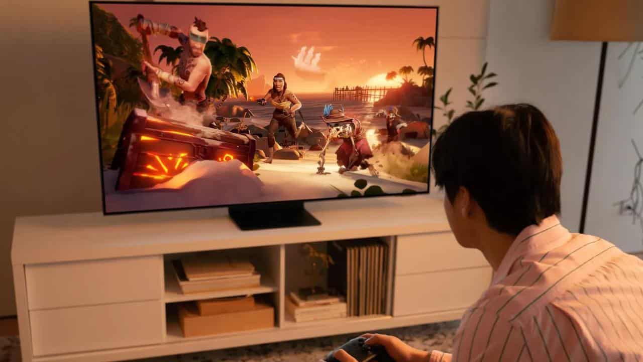 Cloud gaming on a living room TV, showing how games fit into everyday life without a dedicated console setup.