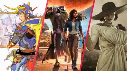 Collage of fantasy and sci-fi characters, including a knight, space explorers, and a woman in a wide-brimmed hat.