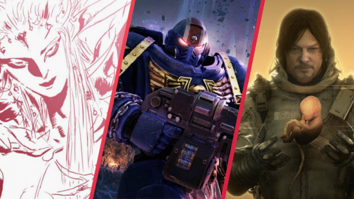 Sketch of a fantasy character, armored sci-fi soldier, and man holding a pod with a baby—split into three sections, inspired by heroes you might encounter in Xbox Game Pass adventures.