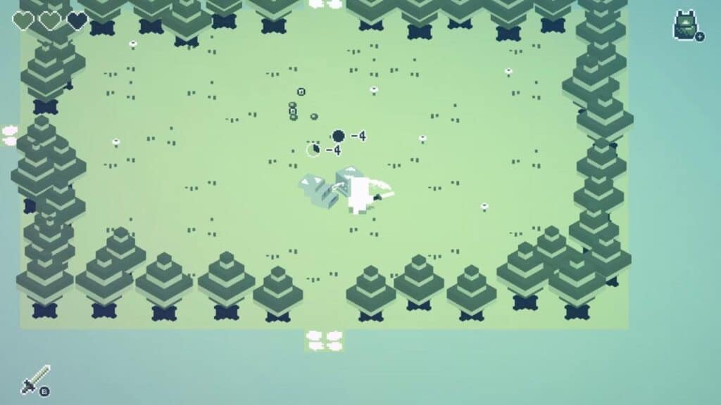 Pixel art game scene with Cassette Boy fighting enemies in a forest clearing surrounded by trees.
