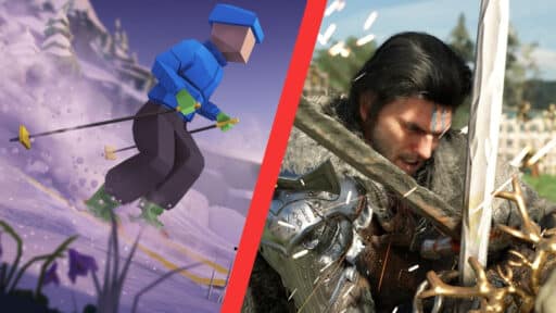 Collage of two games that have opted into GeForce NOW on Steam - Crimson Desert and Lonely Mountains: Snow Riders