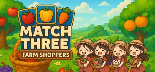 Match Three - Farm Shoppers game banner - find where to play in the cloud