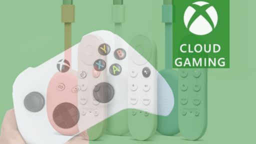 Xbox controller overlaid on Google Chromecast remotes, with a "Cloud Gaming" logo in the background.