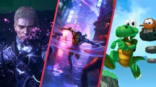 Three different video game characters: a spell-casting knight, a futuristic warrior, and a green cartoon dragon.