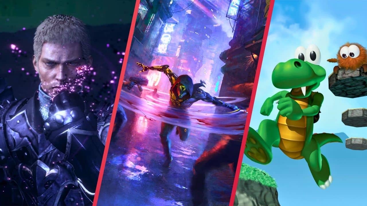 Three different video game characters: a spell-casting knight, a futuristic warrior, and a green cartoon dragon.