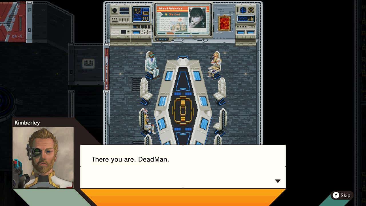 A spaceship control room with four characters; text reads, "There you are, DeadMan from ROMEO IS A DEAD MAN.