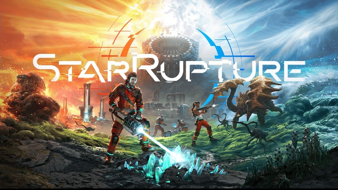 Futuristic soldiers battle alien creatures on a split fiery and icy landscape with “Star Rupture” text.
