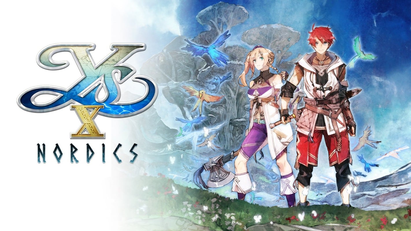 Two anime-style characters stand in front of a fantasy landscape with the text "Ys X Nordics" on the left.