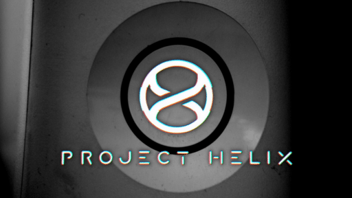 A circular symbol above the words "Project Helix" on a dark, textured background.
