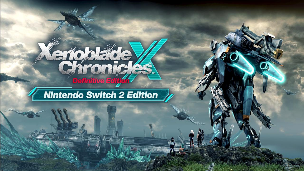A giant robot overlooks a futuristic landscape with the text “Xenoblade Chronicles X: Definitive Edition – Nintendo Switch 2 Edition.”.
