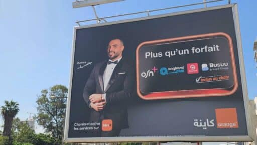 Orange Morocco billboard promoting the Yo Max 5G offer with Blacknut included as a bundled digital service.