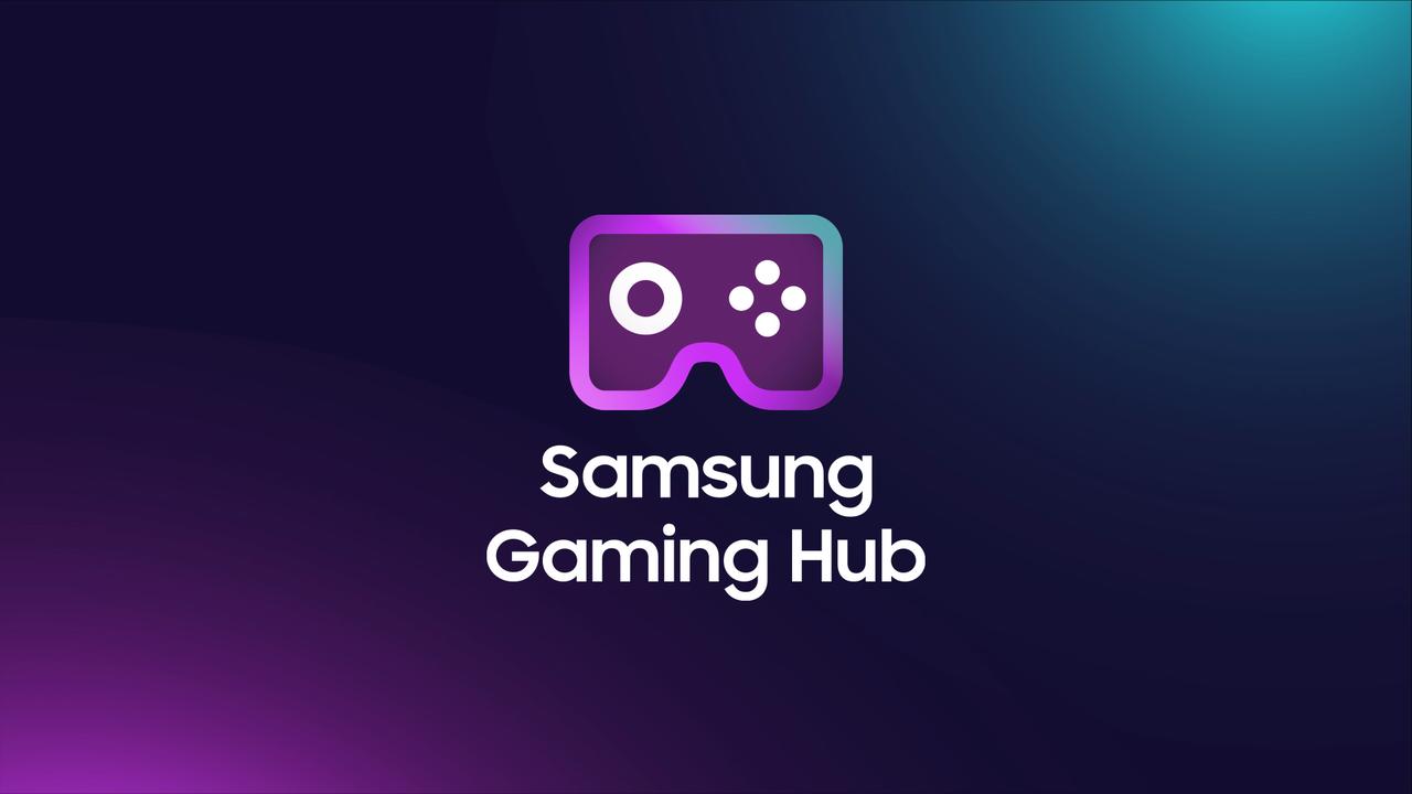 Samsung Gaming Hub logo on a purple and blue gradient background