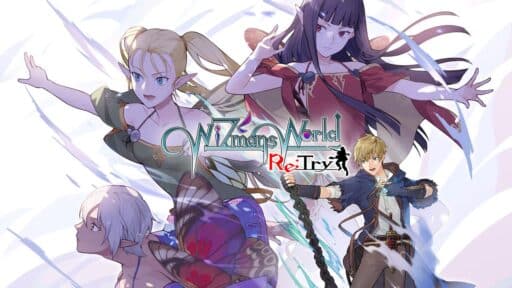 WiZmans World Re;Try key art showing Claus, Giselle, and other main characters against a bright illustrated background.