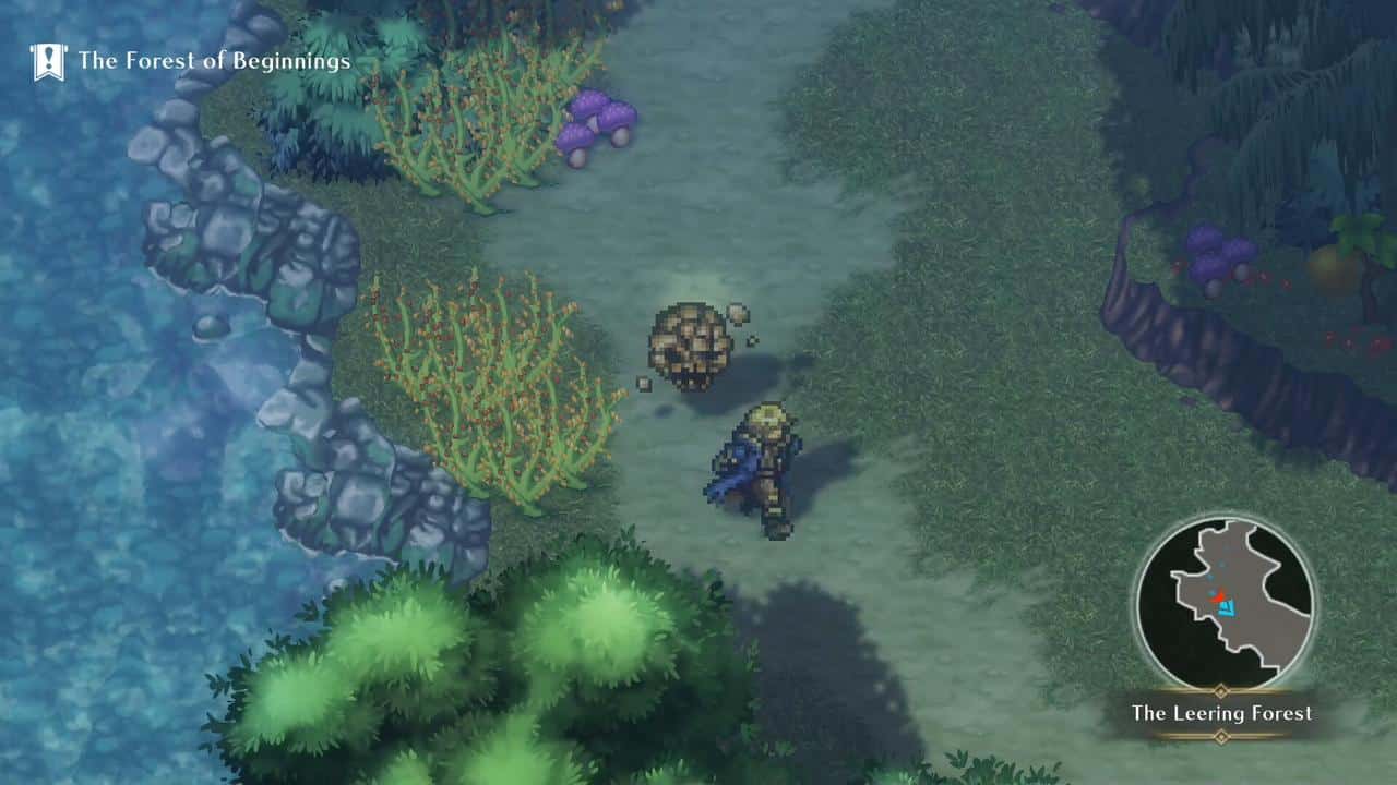 An overworld scene from WiZmans World Re;Try showing Claus exploring a forest path with the minimap visible on screen.