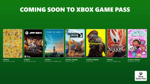 Six upcoming games for Xbox Game Pass are displayed under the text "Coming soon to Xbox Game Pass.