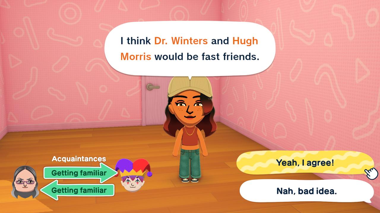 A Mii in Tomodachi Life: Living the Dream suggesting that Dr. Winters and Hugh Morris would be fast friends.