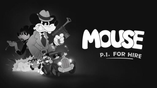 Jack Pepper in the 1930s rubber hose animation key art for MOUSE P.I. For Hire.