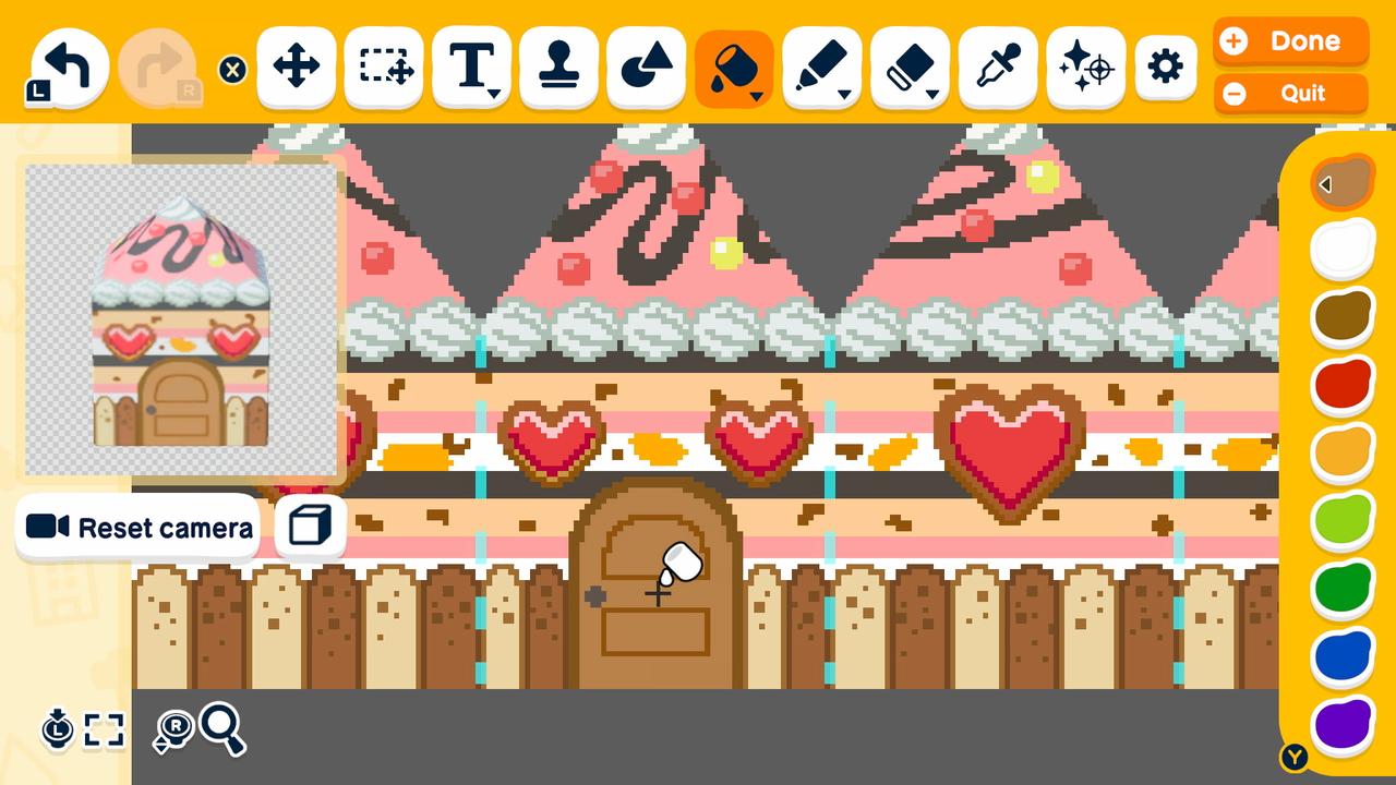 Designing a custom dessert-themed house in the Palette House Workshop in Tomodachi Life: Living the Dream.