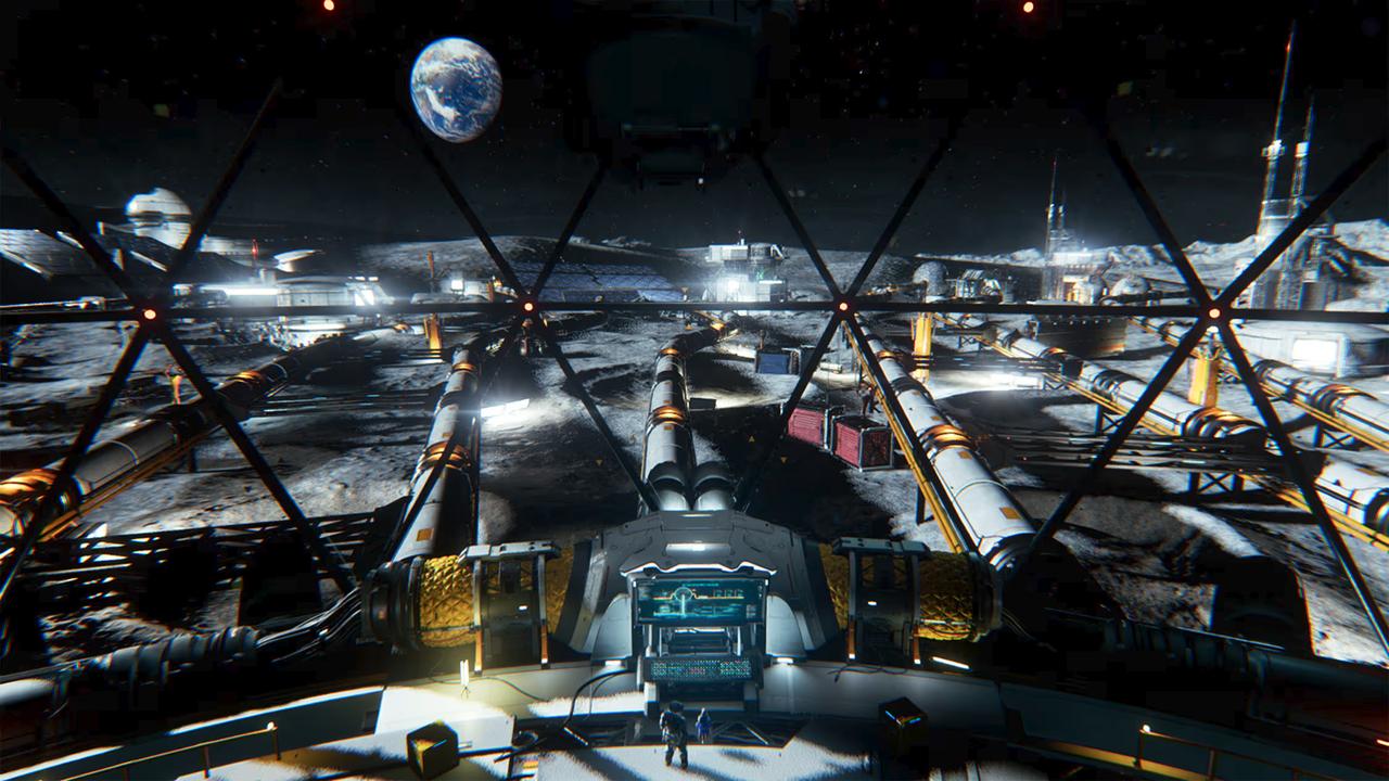 A wide view of the Cradle moon base in Pragmata.