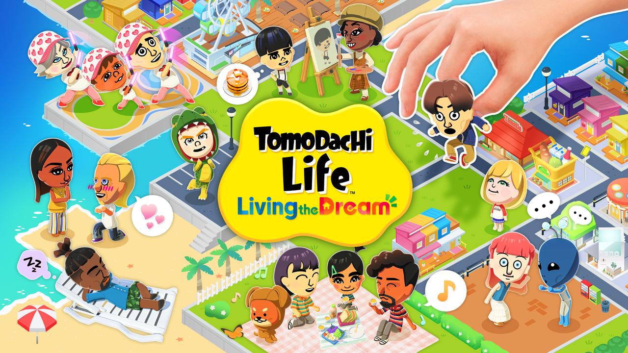 A wide shot of Good Vibes Island in Tomodachi Life: Living the Dream featuring various Mii characters interacting.