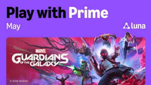 Amazon Luna May 2026 Prime Gaming lineup graphic featuring Star-Lord and the Guardians of the Galaxy.