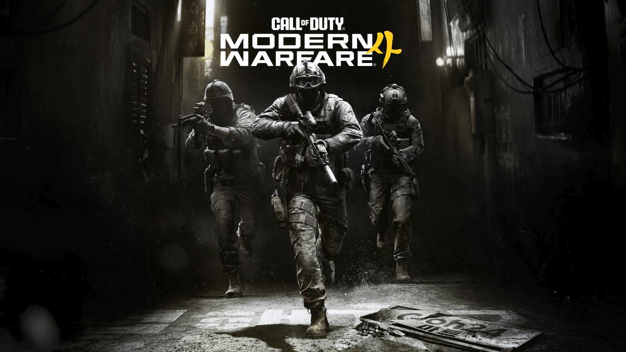 Call of Duty: Modern Warfare 4 key art showing three soldiers moving through a dark urban area.