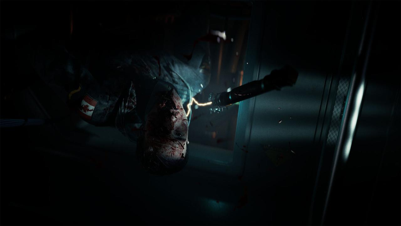 A brutally injured crew member floats in the dark corridors of the Cassiopeia after a fatal encounter in Directive 8020.