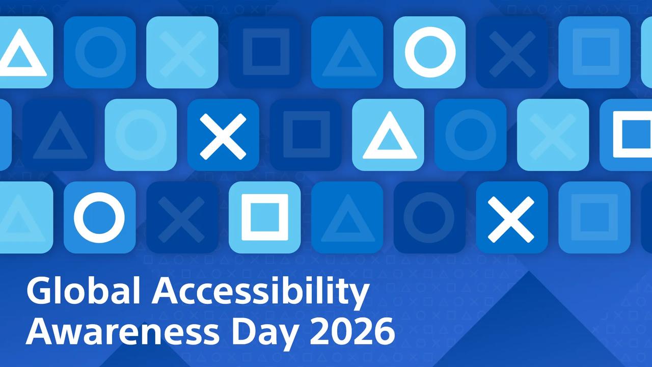 Global Accessibility Awareness Day 2026 graphic with PlayStation button icons on a blue background