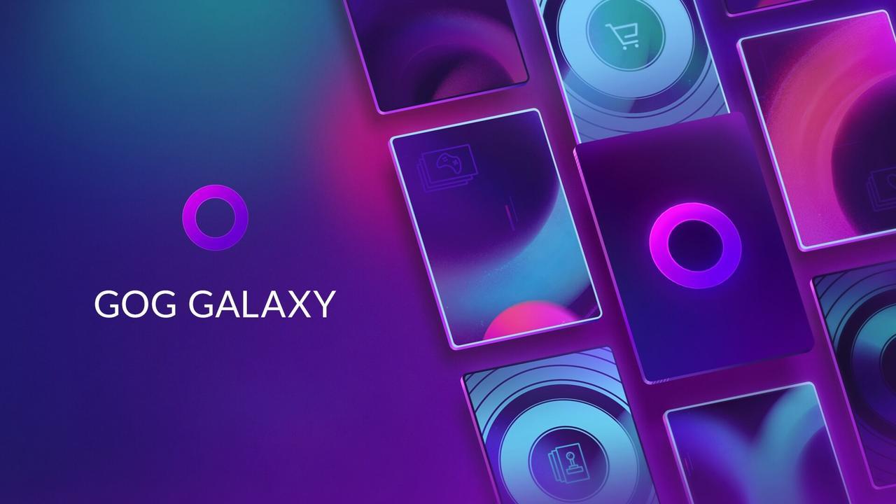 GOG Galaxy artwork showing digital game cards as part of an owned PC game library.