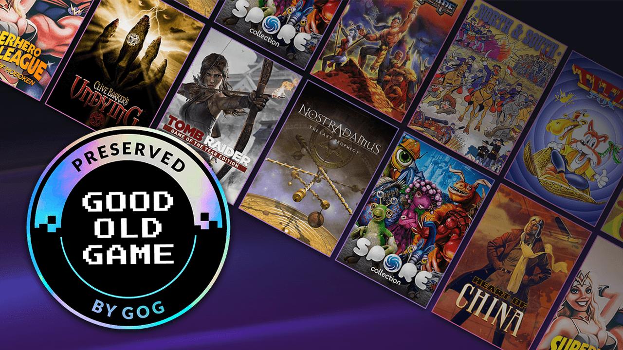 GOG Preservation Program artwork showing the Good Old Game badge with classic PC game covers in the background.