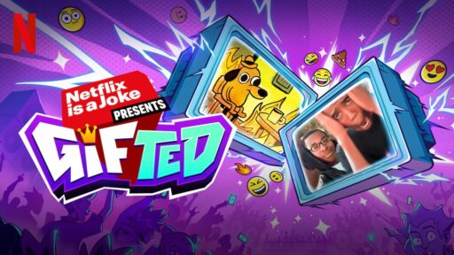 Promotional key art for Netflix is a Joke Presents: Gifted party game showing the title logo alongside the This is Fine dog meme and Conceited reaction meme on television screens.