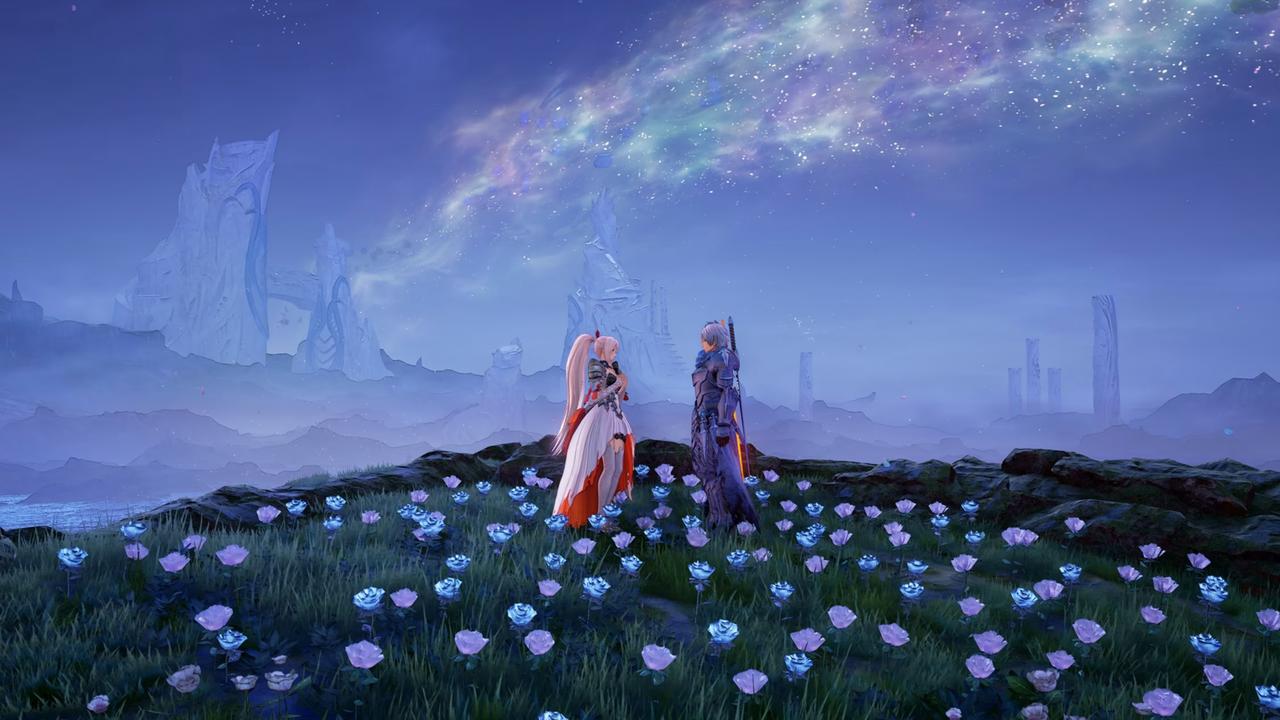 Alphen and Shionne in a story scene from Tales of Arise: Beyond the Dawn Edition.