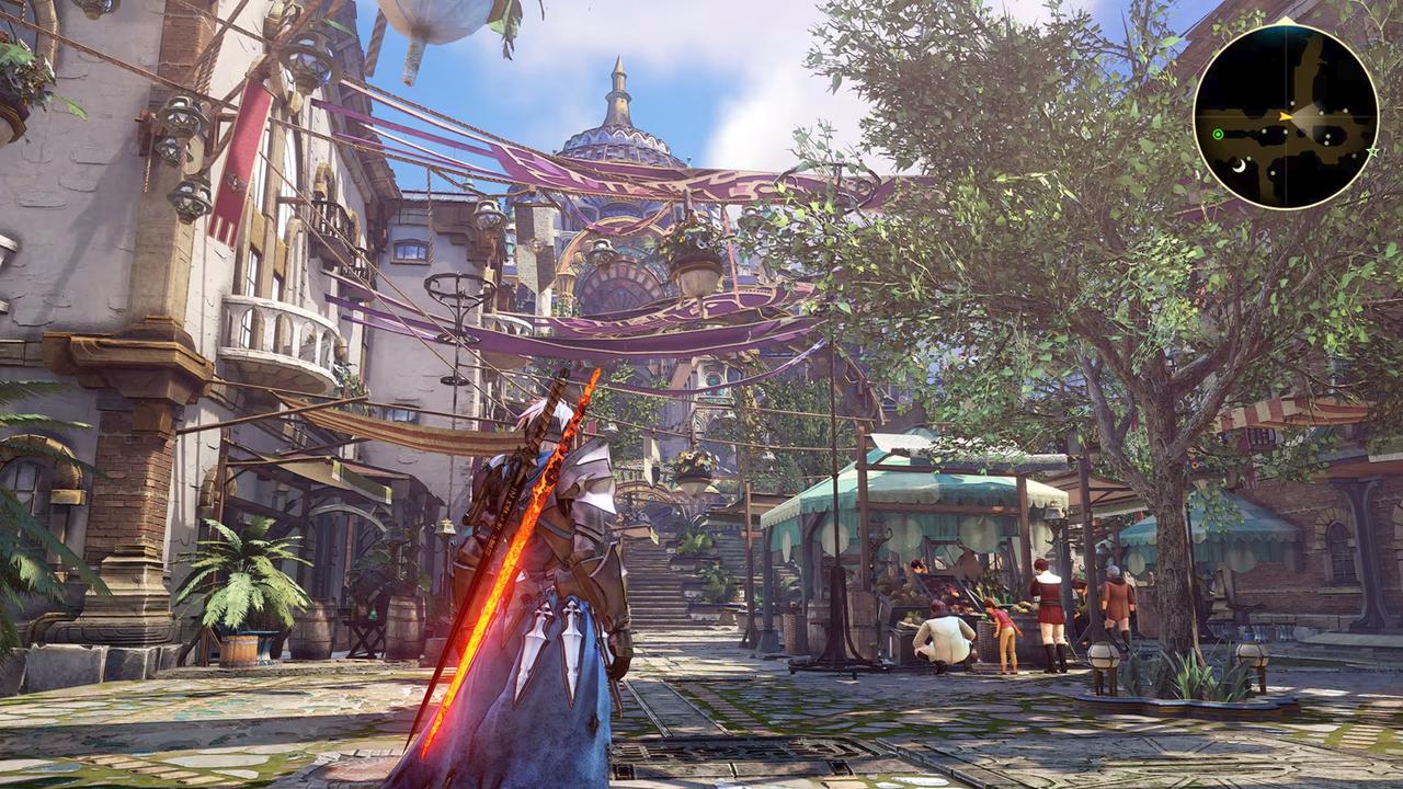 Alphen exploring a town in Tales of Arise: Beyond the Dawn Edition on Nintendo Switch 2.