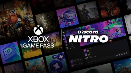 Xbox Game Pass and Discord Nitro logos centered over a collage of video games and a Discord chat interface. The official partnership between Xbox Game Pass and Discord Nitro brings a direct Play button and new subscriber perks.