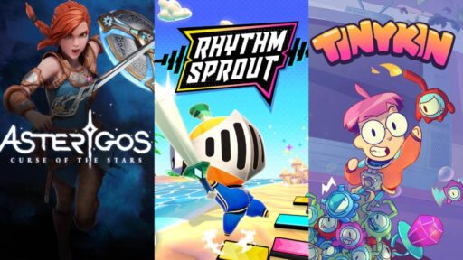 Asterigos, Rhythm Sprout, and Tinykin artwork for Blacknut’s first wave of tinyBuild games.