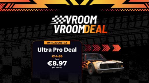 Boosteroid Vroom Vroom Deal artwork showing Ultra Pro for €8.97 per month until August 12.
