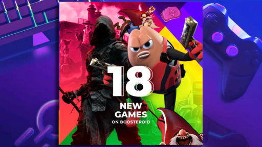 Banner Image showing a killer bean with text saying 18 new games on boosteroid