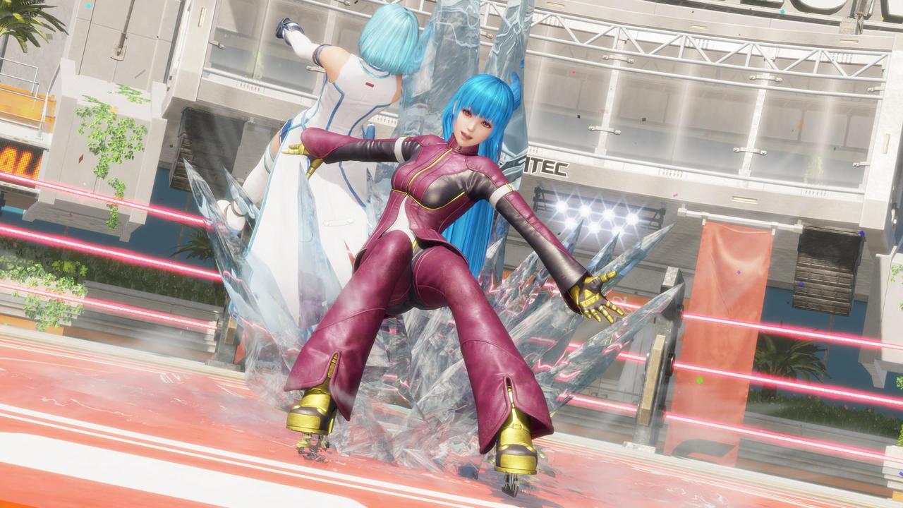 Dead or Alive 6 Last Round screenshot showing a fighter knocked into an ice hazard during a match.