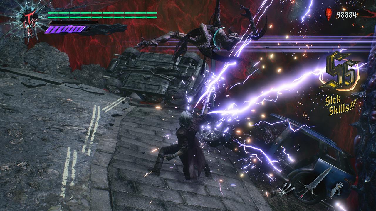 Devil May Cry 5: Devil Hunter Edition gameplay showing a combat encounter with an S style rank.