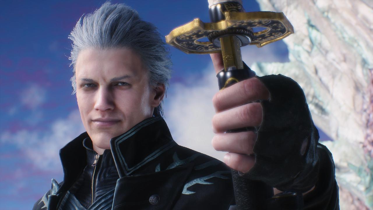 Vergil holding his sword in Devil May Cry 5: Devil Hunter Edition.