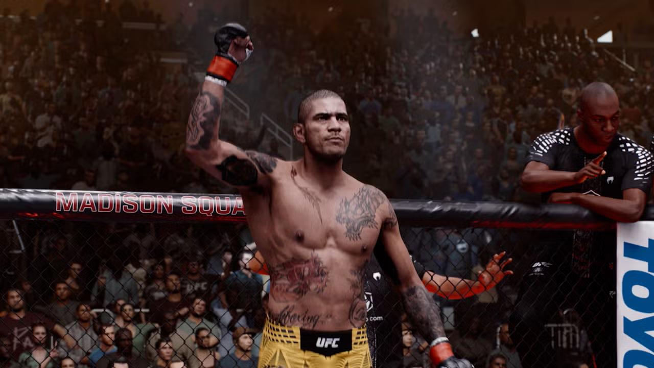 EA Sports UFC 6 fighter celebrating inside the Octagon