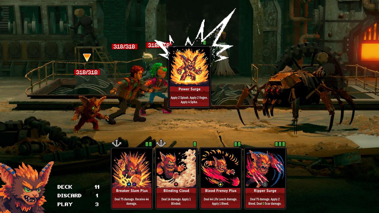 Echo Generation 2 screenshot showing card-based combat against a large mechanical enemy.